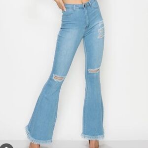 Love Light Blue Flare Jeans with Frayed Hem